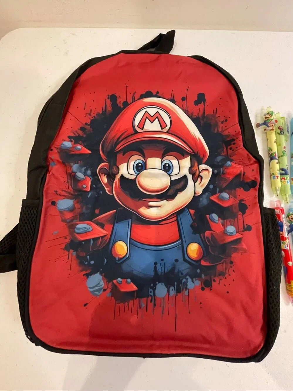 Super Mario Nintendo backpack with Mario pens NWT